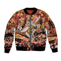 Japanese Hawaiian Crane Sleeve Zip Bomber Jacket Yellow Ochre Tapa Patchwork Pattern LT9 Unisex Yellow - Polynesian Pride