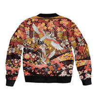 Japanese Hawaiian Crane Sleeve Zip Bomber Jacket Yellow Ochre Tapa Patchwork Pattern LT9 - Polynesian Pride