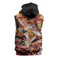 Japanese Hawaiian Crane Sleeveless Hoodie Yellow Ochre Tapa Patchwork Pattern