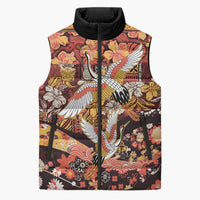 Japanese Hawaiian Crane Sleeveless Puffer Jacket Yellow Ochre Tapa Patchwork Pattern LT9 Unisex Yellow - Polynesian Pride