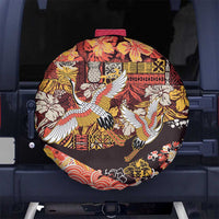 Japanese Hawaiian Crane Spare Tire Cover Yellow Ochre Tapa Patchwork Pattern LT9 No hole Yellow - Polynesian Pride