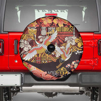Japanese Hawaiian Crane Spare Tire Cover Yellow Ochre Tapa Patchwork Pattern LT9 - Polynesian Pride