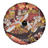 Japanese Hawaiian Crane Spare Tire Cover Yellow Ochre Tapa Patchwork Pattern LT9 - Polynesian Pride