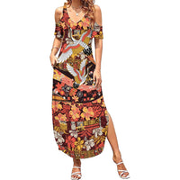 Japanese Hawaiian Crane Summer Maxi Dress Yellow Ochre Tapa Patchwork Pattern LT9 Women Yellow - Polynesian Pride