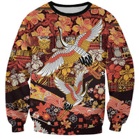 Japanese Hawaiian Crane Sweatshirt Yellow Ochre Tapa Patchwork Pattern LT9 Unisex Yellow - Polynesian Pride