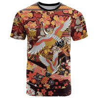Japanese Hawaiian Crane T Shirt Yellow Ochre Tapa Patchwork Pattern LT9 Yellow - Polynesian Pride