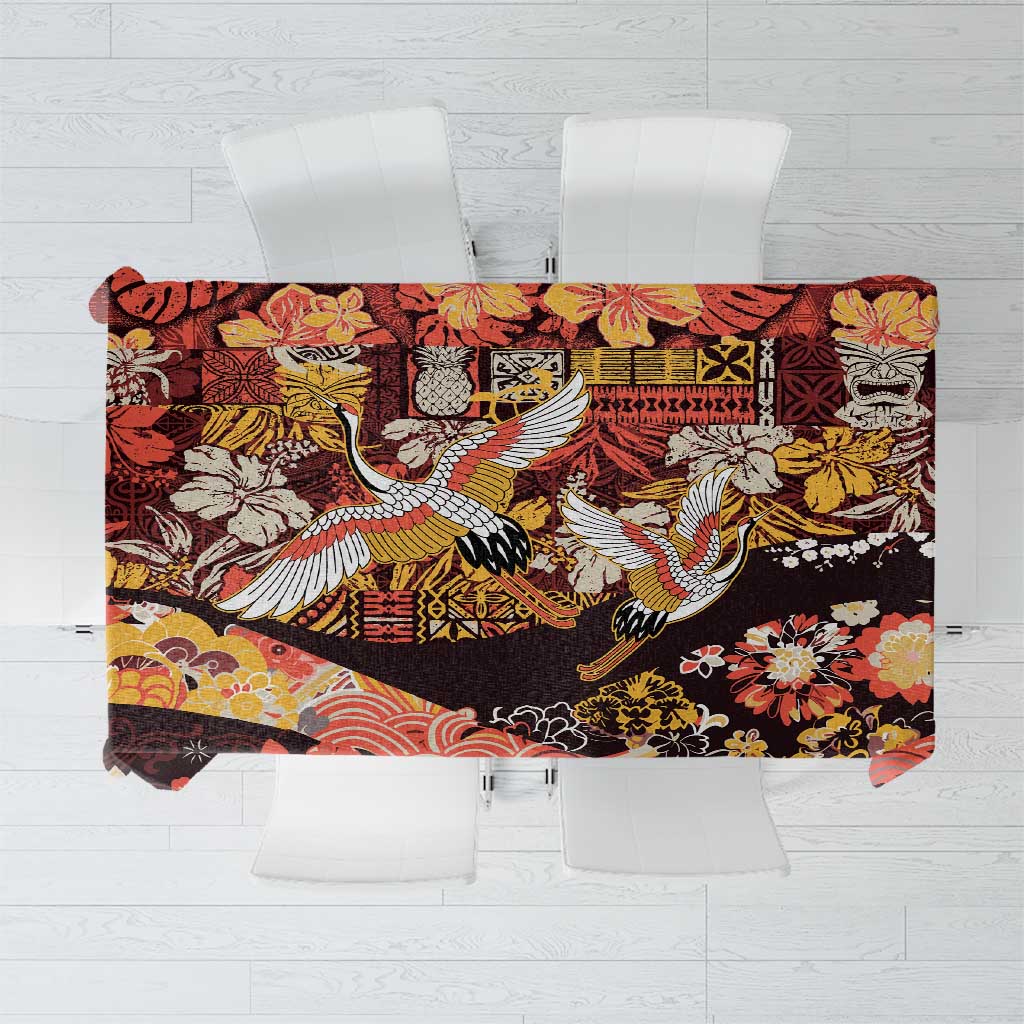 Japanese Hawaiian Crane Tablecloth Yellow Ochre Tapa Patchwork Pattern LT9 Yellow - Polynesian Pride