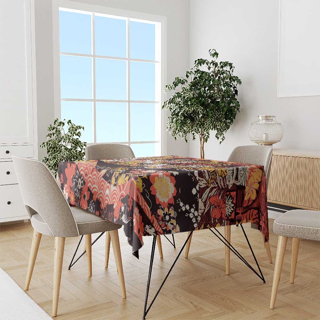 Japanese Hawaiian Crane Tablecloth Yellow Ochre Tapa Patchwork Pattern LT9 - Polynesian Pride