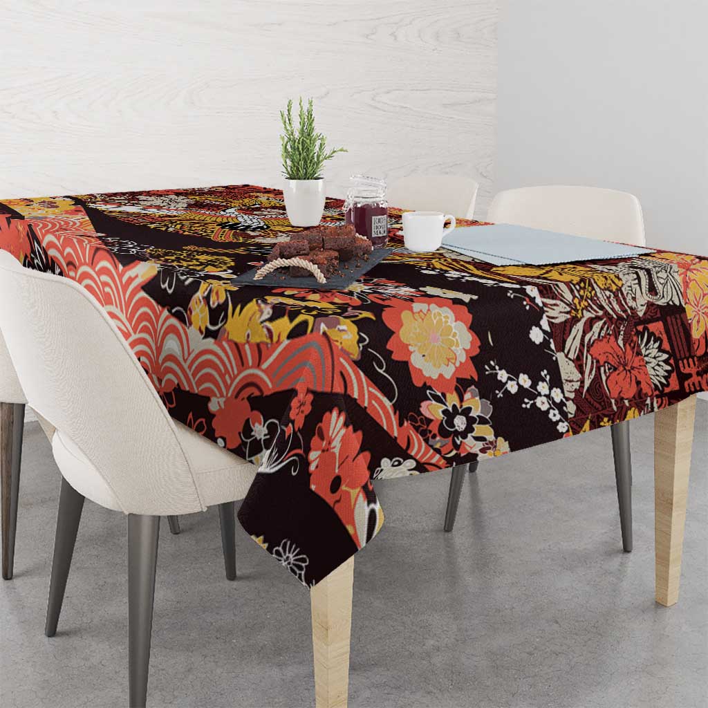 Japanese Hawaiian Crane Tablecloth Yellow Ochre Tapa Patchwork Pattern LT9 - Polynesian Pride