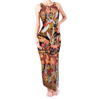 Japanese Hawaiian Crane Tank Maxi Dress Yellow Ochre Tapa Patchwork Pattern LT9 Women Yellow - Polynesian Pride