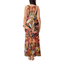 Japanese Hawaiian Crane Tank Maxi Dress Yellow Ochre Tapa Patchwork Pattern LT9 - Polynesian Pride