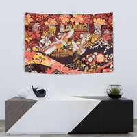 Japanese Hawaiian Crane Tapestry Yellow Ochre Tapa Patchwork Pattern LT9 - Polynesian Pride