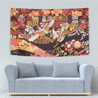 Japanese Hawaiian Crane Tapestry Yellow Ochre Tapa Patchwork Pattern LT9 - Polynesian Pride