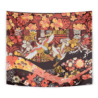 Japanese Hawaiian Crane Tapestry Yellow Ochre Tapa Patchwork Pattern LT9 - Polynesian Pride