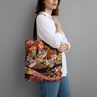 Japanese Hawaiian Crane Tote Bag Yellow Ochre Tapa Patchwork Pattern LT9 - Polynesian Pride