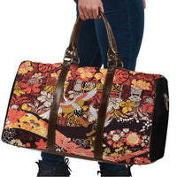 Japanese Hawaiian Crane Travel Bag Yellow Ochre Tapa Patchwork Pattern LT9 - Polynesian Pride