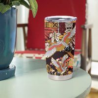 Japanese Hawaiian Crane Tumbler Cup Yellow Ochre Tapa Patchwork Pattern LT9 - Polynesian Pride