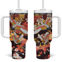 Japanese Hawaiian Crane Tumbler With Handle Yellow Ochre Tapa Patchwork Pattern LT9 One Size: 40 oz Yellow - Polynesian Pride