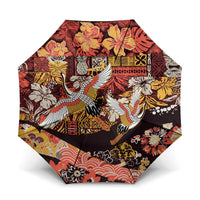 Japanese Hawaiian Crane Umbrella Yellow Ochre Tapa Patchwork Pattern LT9 One Size Folded 11.42 inch Opened Diameter 37.4 inch Yellow - Polynesian Pride