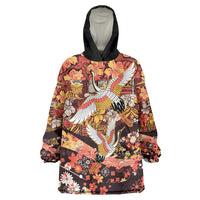 Japanese Hawaiian Crane Wearable Blanket Hoodie Yellow Ochre Tapa Patchwork Pattern LT9 One Size Yellow - Polynesian Pride