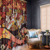 Japanese Hawaiian Crane Window Curtain Yellow Ochre Tapa Patchwork Pattern