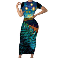 Matariki Te Tau Hou Maori Family Matching Short Sleeve Bodycon Dress and Hawaiian Shirt New Zealand Silver Fern Night Starry Sky