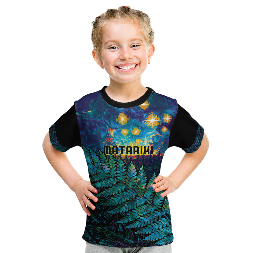 Matariki Te Tau Hou Maori Kid T Shirt New Zealand Silver Fern Night Starry Sky