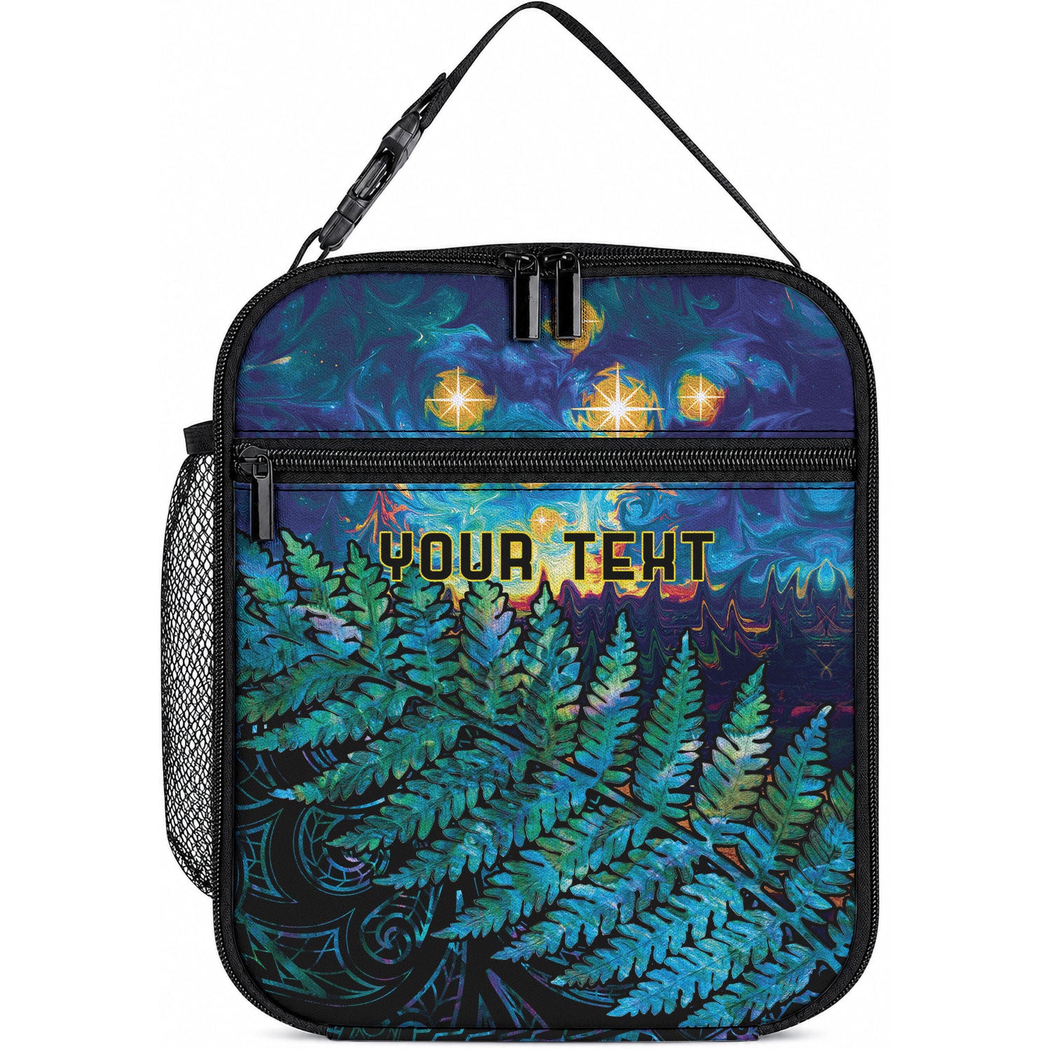 Matariki Te Tau Hou Maori Personalised Lunch Bag New Zealand Silver Fern Night Starry Sky LT9 10.2 × 8.3 × 4.3 inch Black - Polynesian Pride