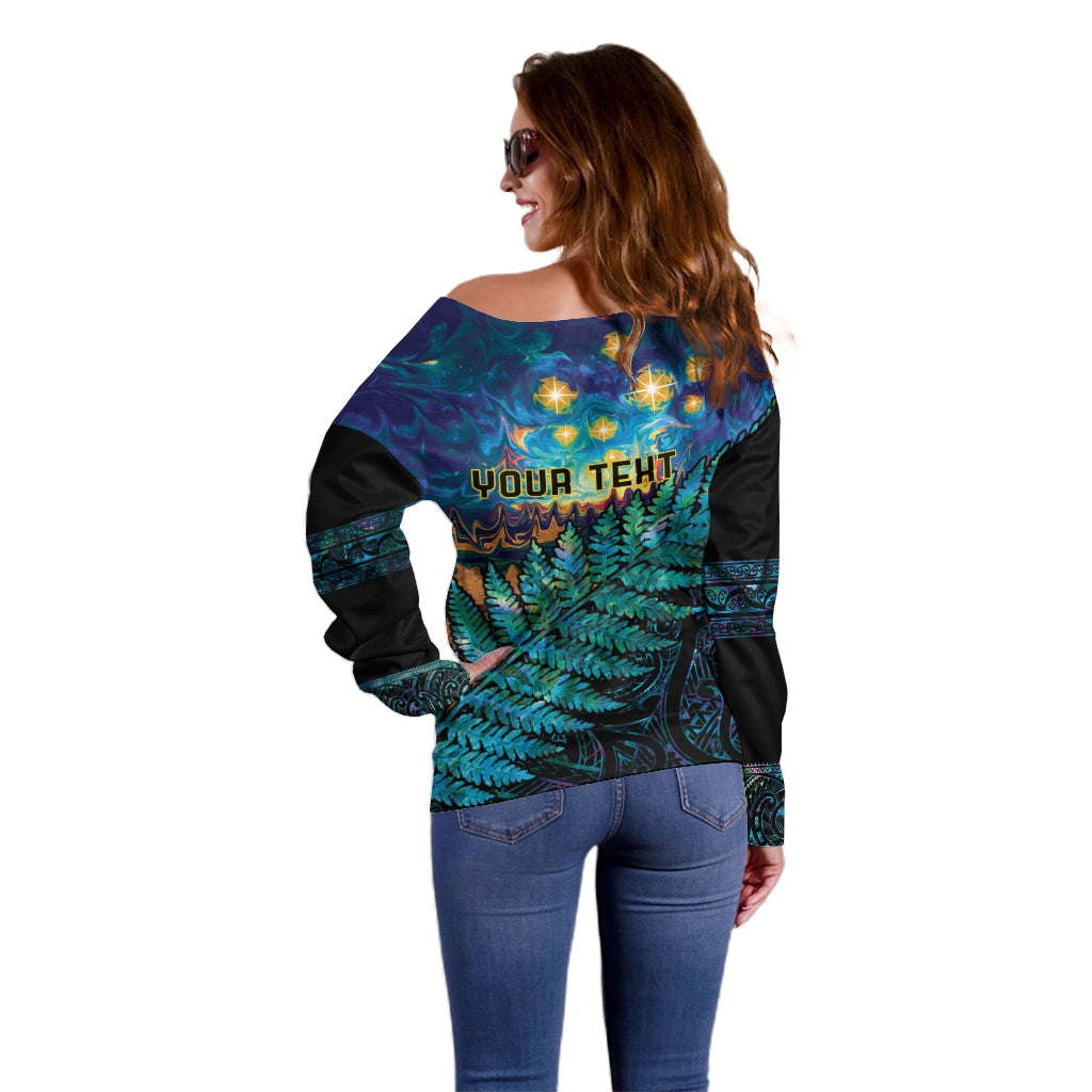 Matariki Te Tau Hou Maori Off Shoulder Sweater New Zealand Silver Fern Night Starry Sky