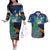 Personalised New Zealand Matariki Art Star Couples Matching Off The Shoulder Long Sleeve Dress and Hawaiian Shirt Koru Fern Night Starry Sky