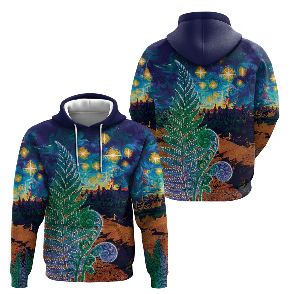 Personalised New Zealand Matariki Art Star Hoodie Koru Fern Night Starry Sky