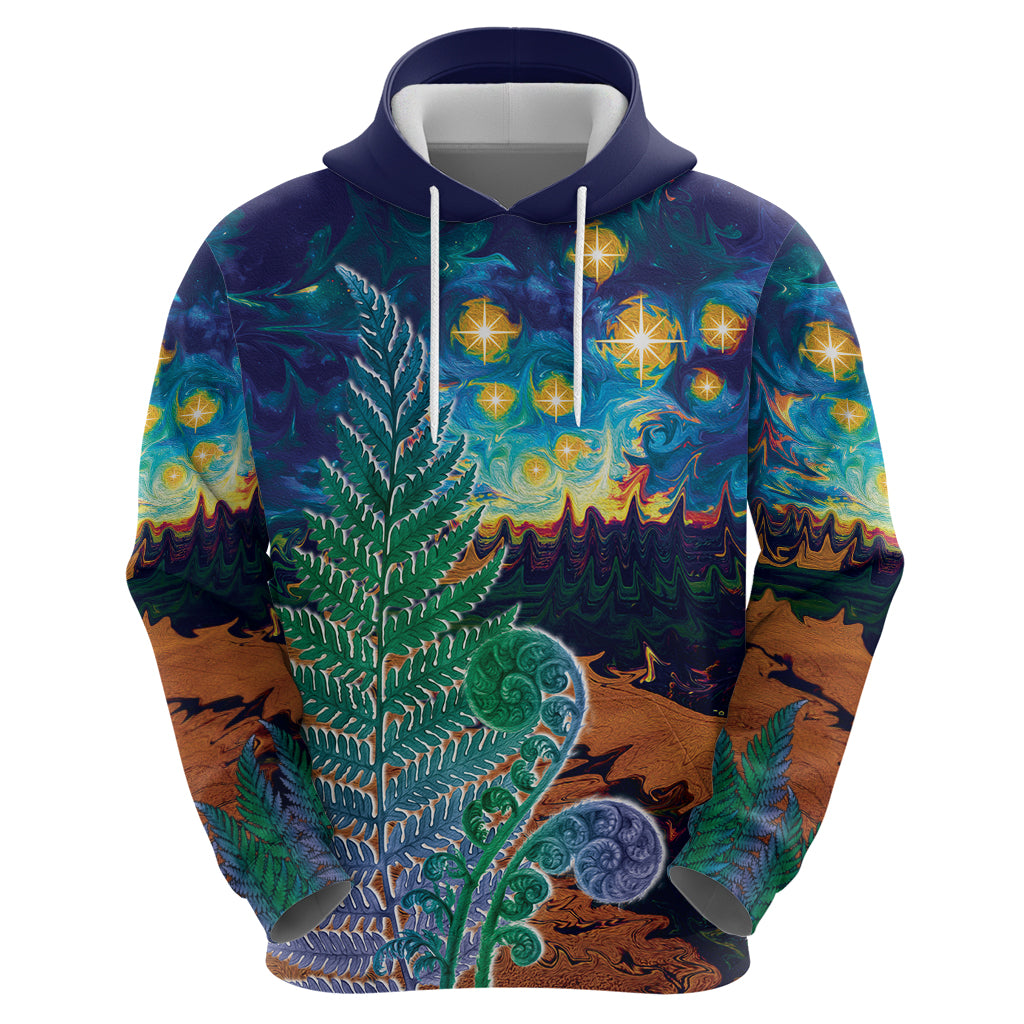 Personalised New Zealand Matariki Art Star Hoodie Koru Fern Night Starry Sky