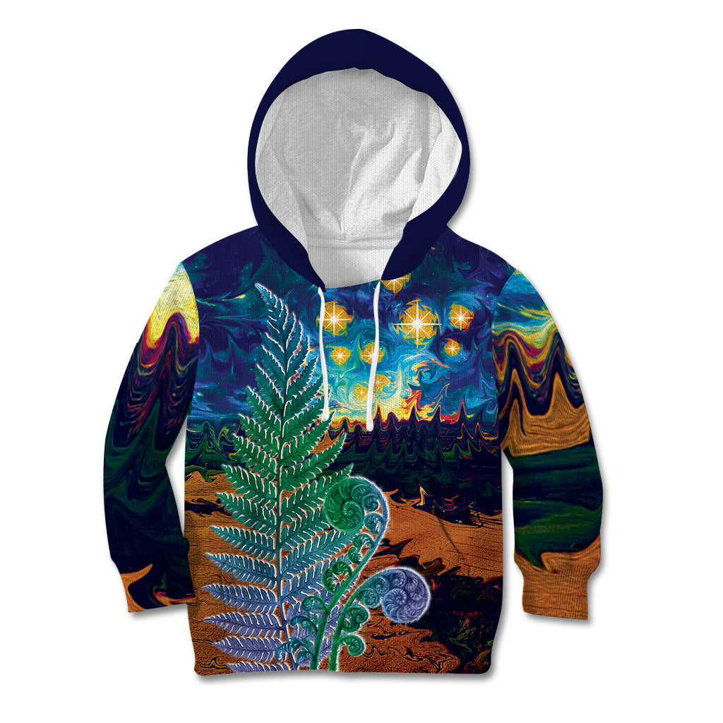 Personalised New Zealand Matariki Art Star Kid Hoodie Koru Fern Night Starry Sky