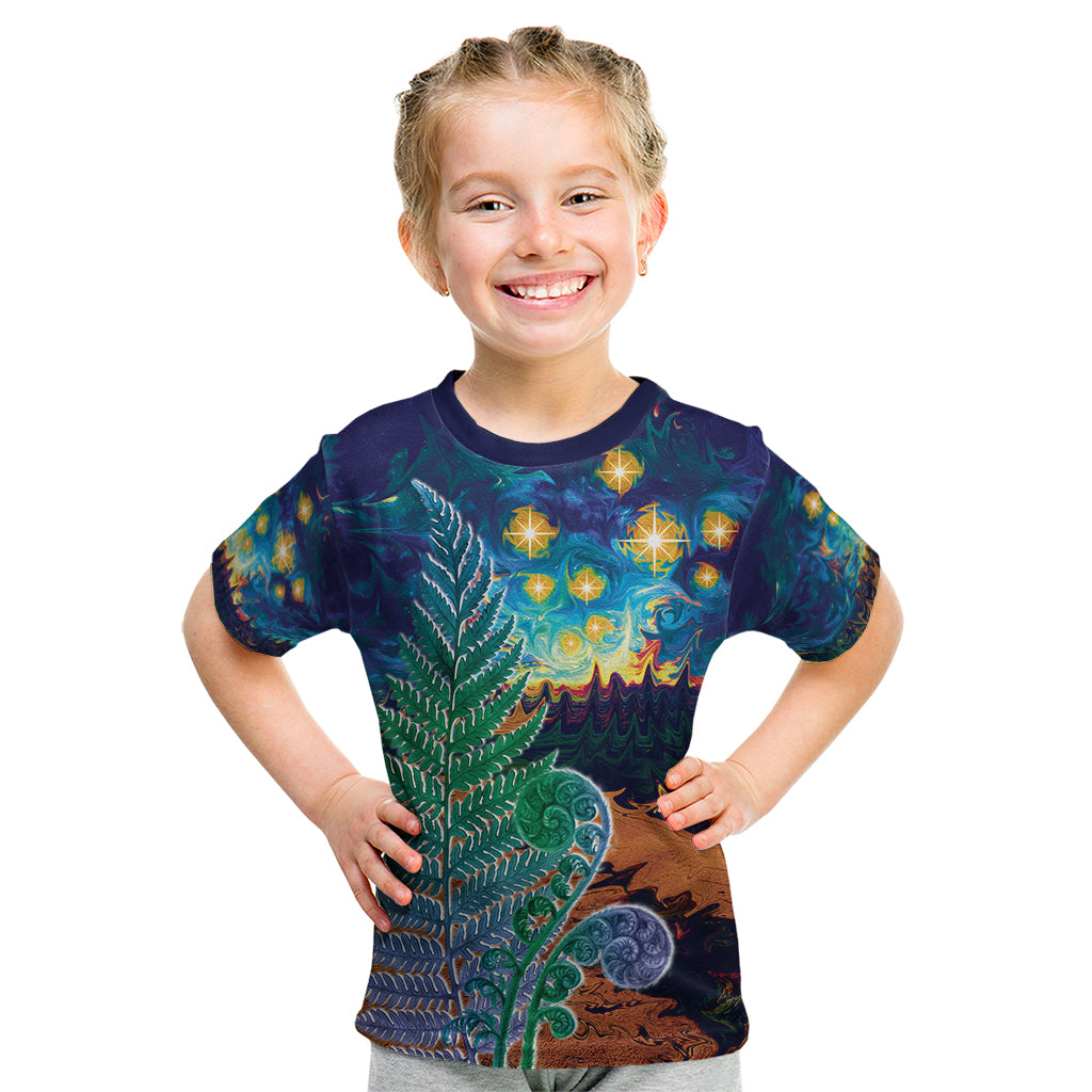 Personalised New Zealand Matariki Art Star Kid T Shirt Koru Fern Night Starry Sky