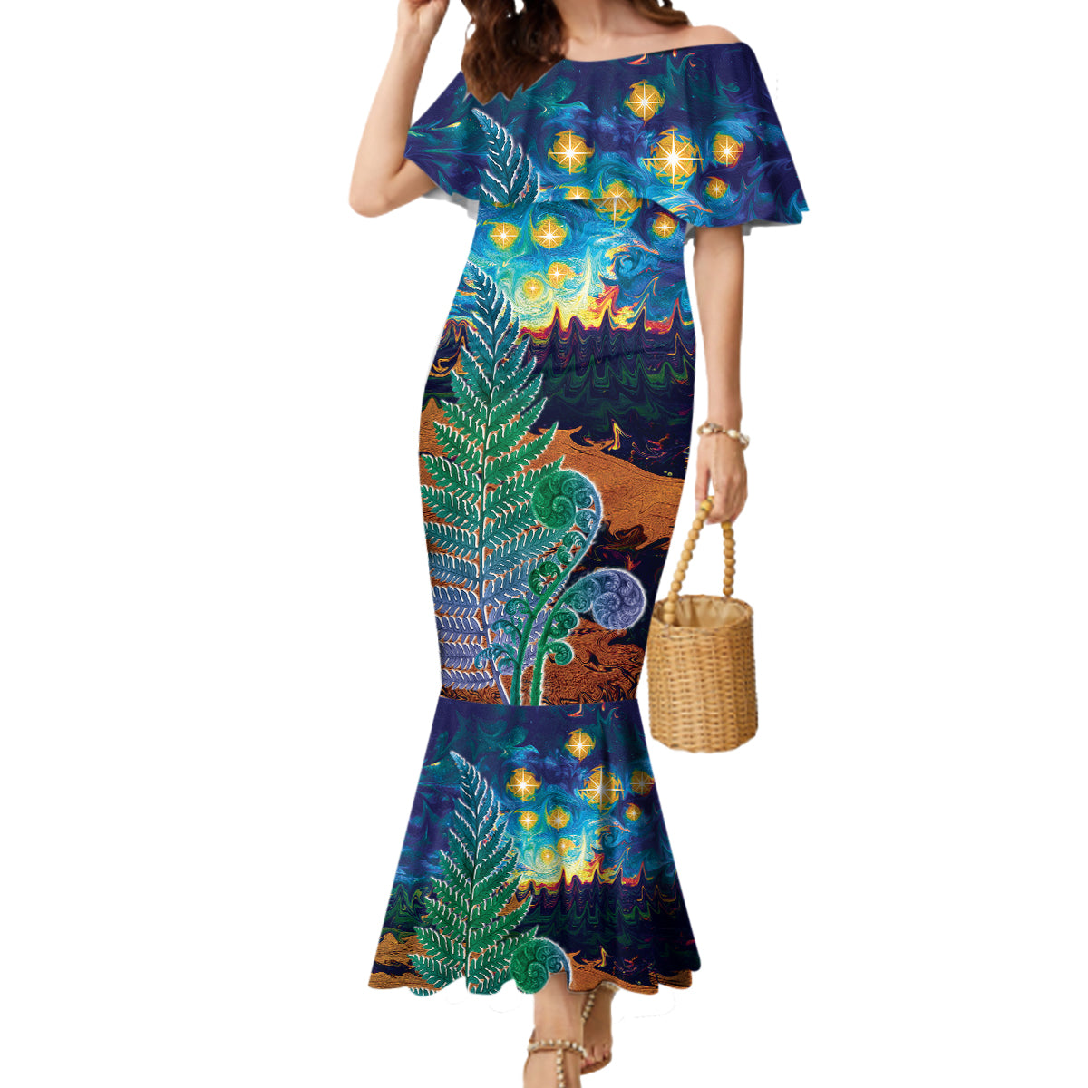 Personalised New Zealand Matariki Art Star Mermaid Dress Koru Fern Night Starry Sky