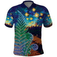 Personalised New Zealand Matariki Art Star Polo Shirt Koru Fern Night Starry Sky