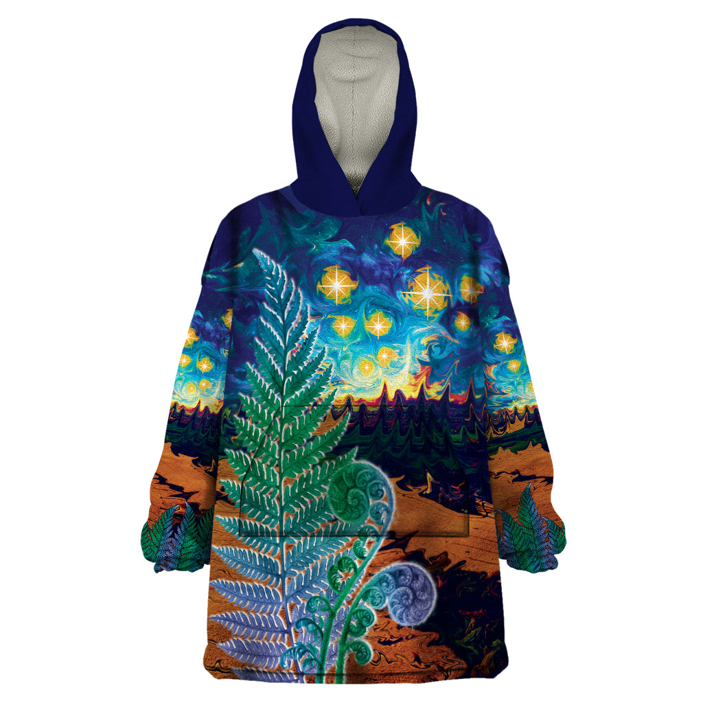 Personalised New Zealand Matariki Art Star Wearable Blanket Hoodie Koru Fern Night Starry Sky