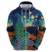 Personalised New Zealand Matariki Art Star Zip Hoodie Koru Fern Night Starry Sky