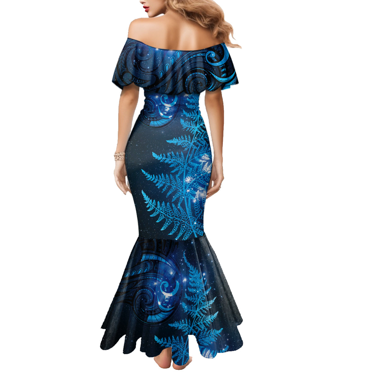 New Zealand Matariki Family Matching Mermaid Dress and Hawaiian Shirt Blue Milky Way Stars Night Sky
