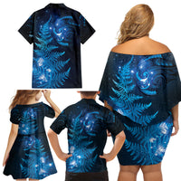 New Zealand Matariki Family Matching Off Shoulder Short Dress and Hawaiian Shirt Blue Milky Way Stars Night Sky