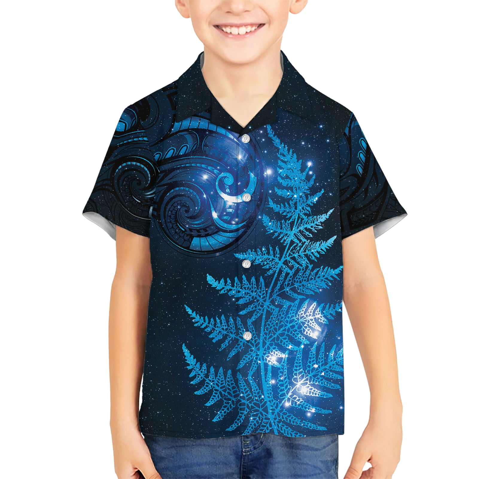 New Zealand Matariki Kid Hawaiian Shirt Blue Milky Way Stars Night Sky