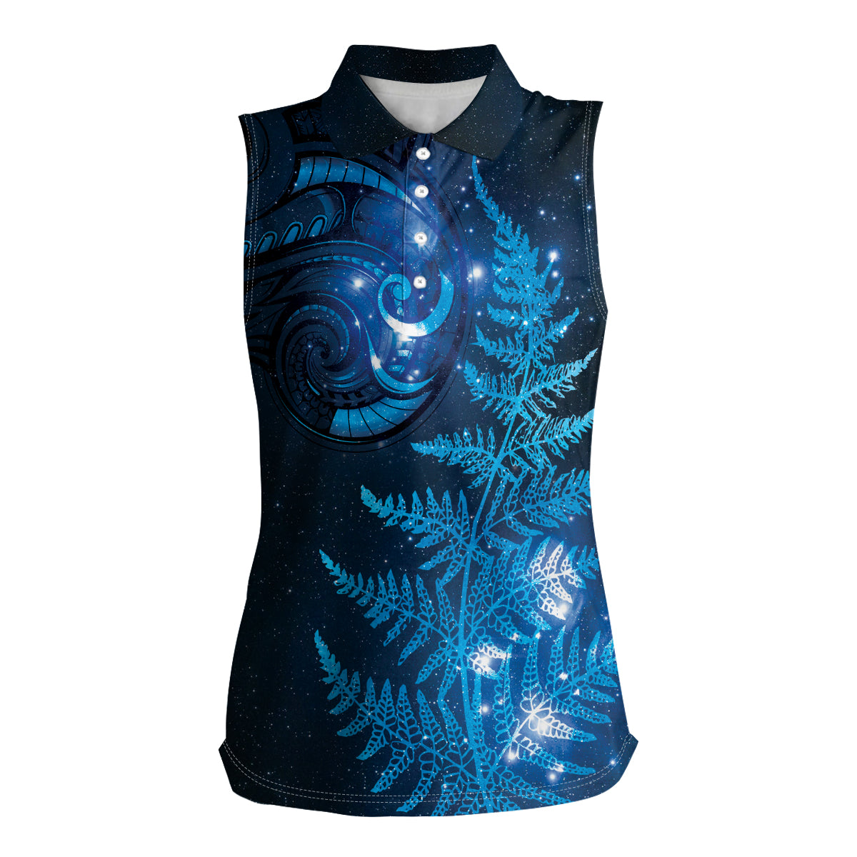 New Zealand Matariki Women Sleeveless Polo Shirt Blue Milky Way Stars Night Sky