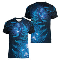 New Zealand Matariki Women V-Neck T-Shirt Blue Milky Way Stars Night Sky