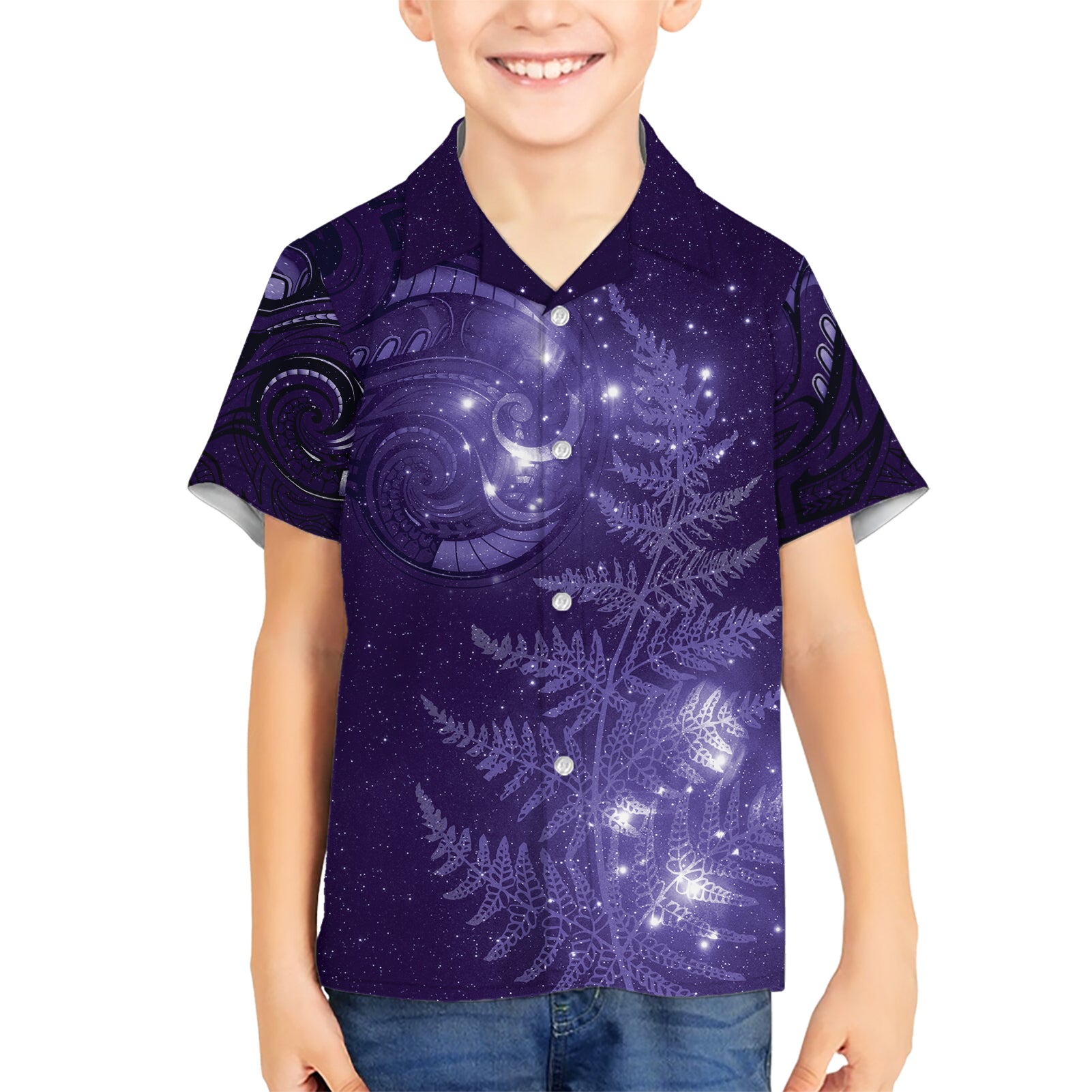 New Zealand Matariki Kid Hawaiian Shirt Purple Milky Way Stars Night Sky