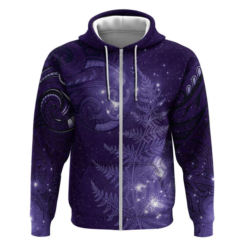 New Zealand Matariki Zip Hoodie Purple Milky Way Stars Night Sky