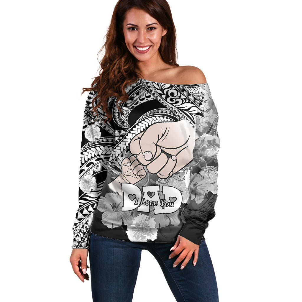 Polynesian Pride Happy Father Day Off Shoulder Sweater I Love You Dad - Polynesian Tribal Black LT9 Women Black - Polynesian Pride