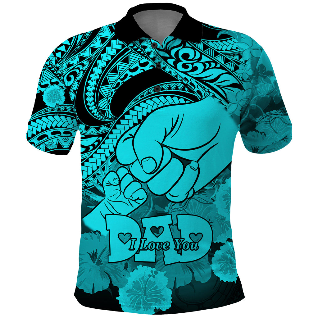 Polynesian Pride Happy Father Day Polo Shirt I Love You Dad Polynesian Tribal Aqua LT9 Aqua - Polynesian Pride