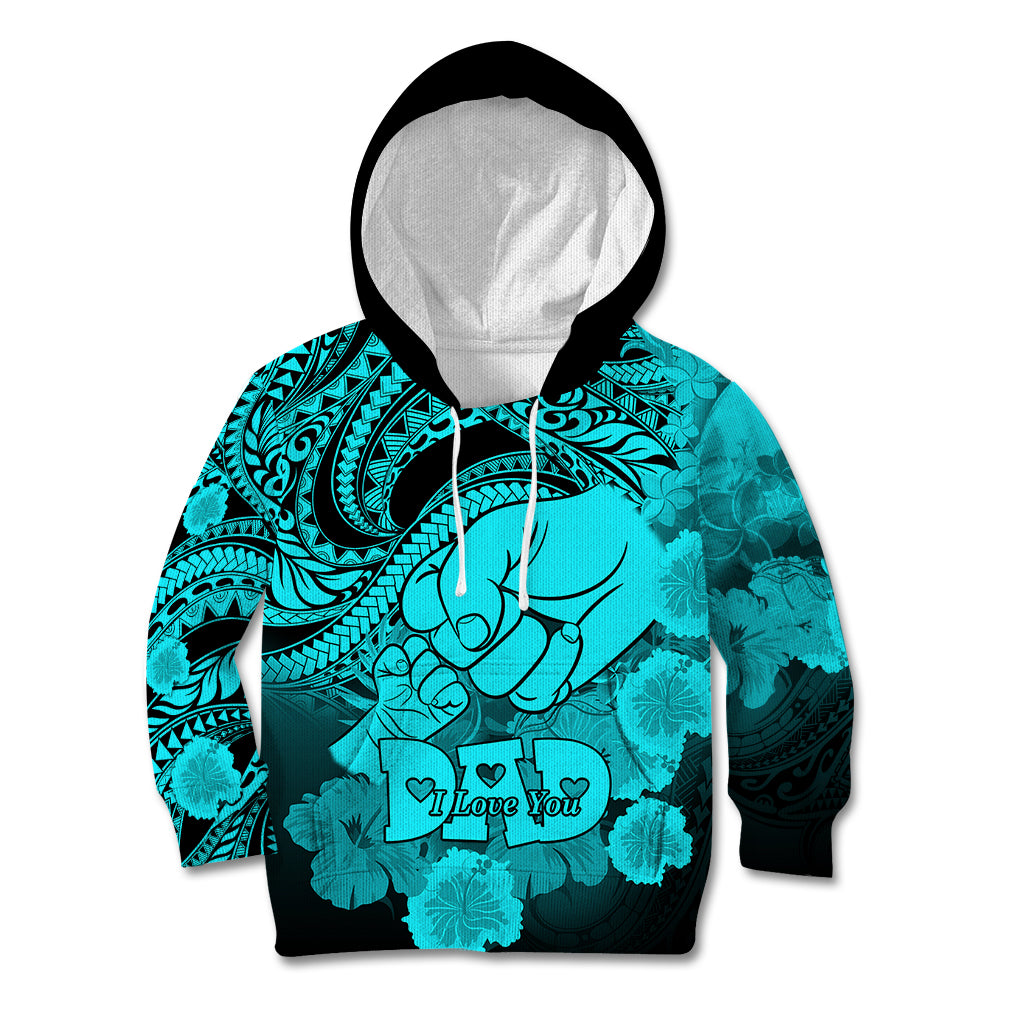 Personalised Polynesian Pride Happy Father Day Kid Hoodie I Love You Dad - Polynesian Tribal Aqua LT9 Hoodie Aqua - Polynesian Pride