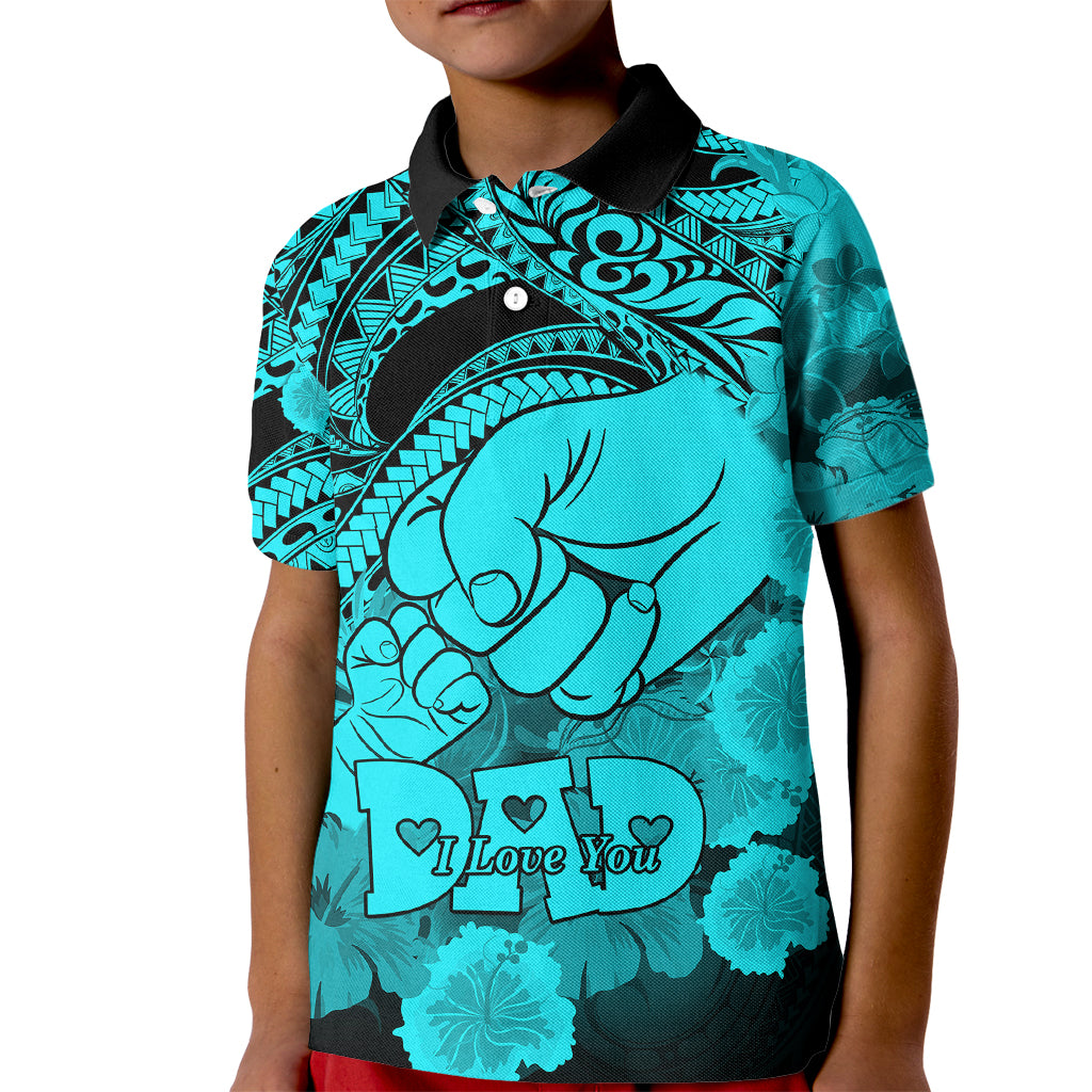 Personalised Polynesian Pride Happy Father Day Kid Polo Shirt I Love You Dad - Polynesian Tribal Aqua LT9 Kid Aqua - Polynesian Pride