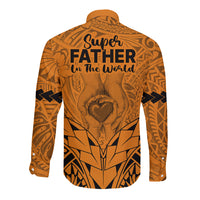 Polynesian Father's Day Gift For Dad Long Sleeve Button Shirt Super Father In The World - Gold Polynesian Pattern LT9 - Polynesian Pride